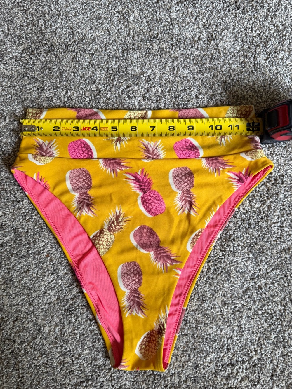Aerie Yellow Pineapple Print Scoop Bikini Top and High Cut Cheeky Bottoms Size S - Picture 8 of 11